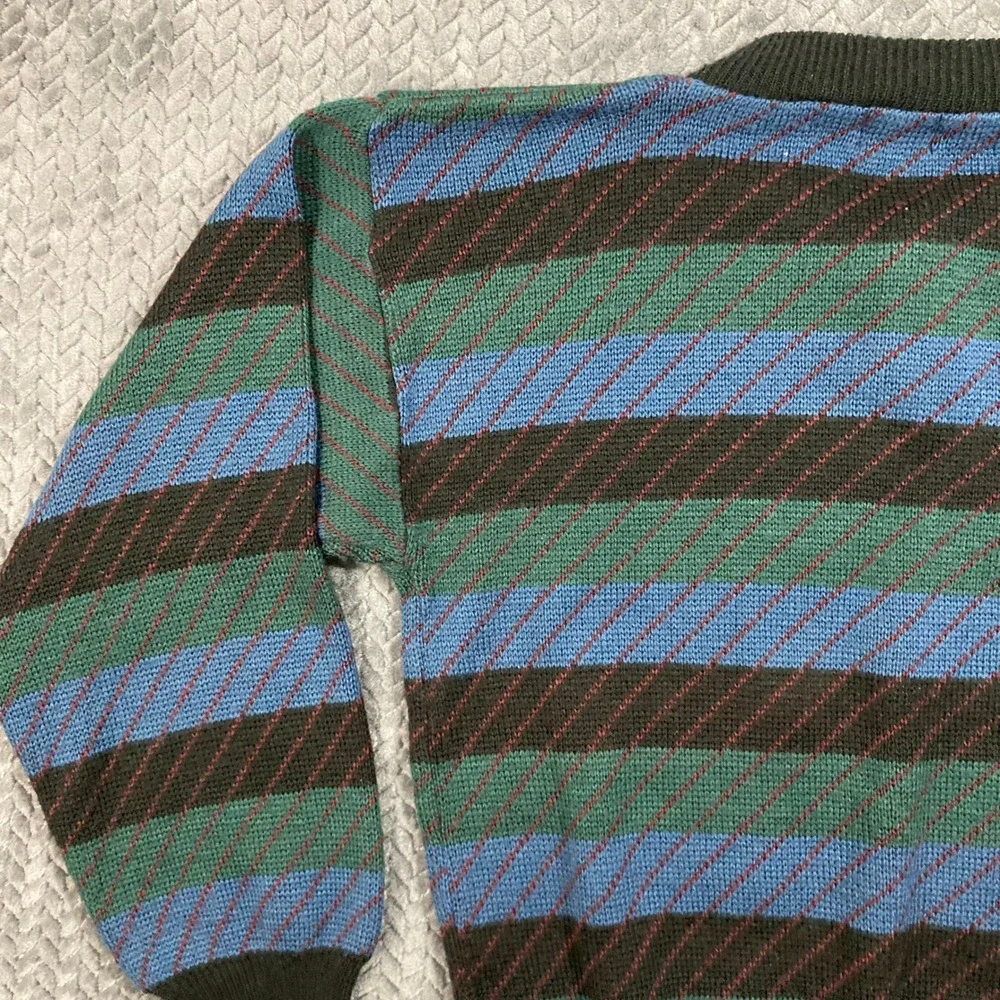 John Henry Sweater Mens L Vintage Henley Striped Multi-Color Button-Down